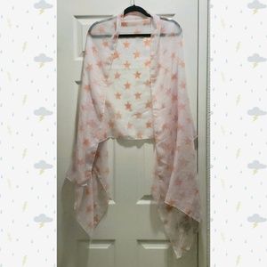 Sheer peach & white star wrap scarf or shawl